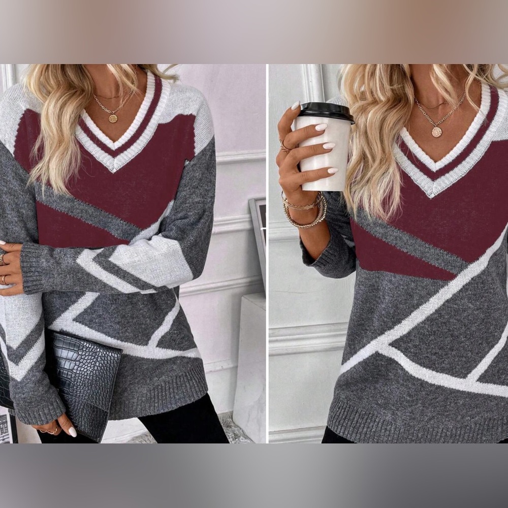 NWT beautiful sweater. Gray, white and burgundy